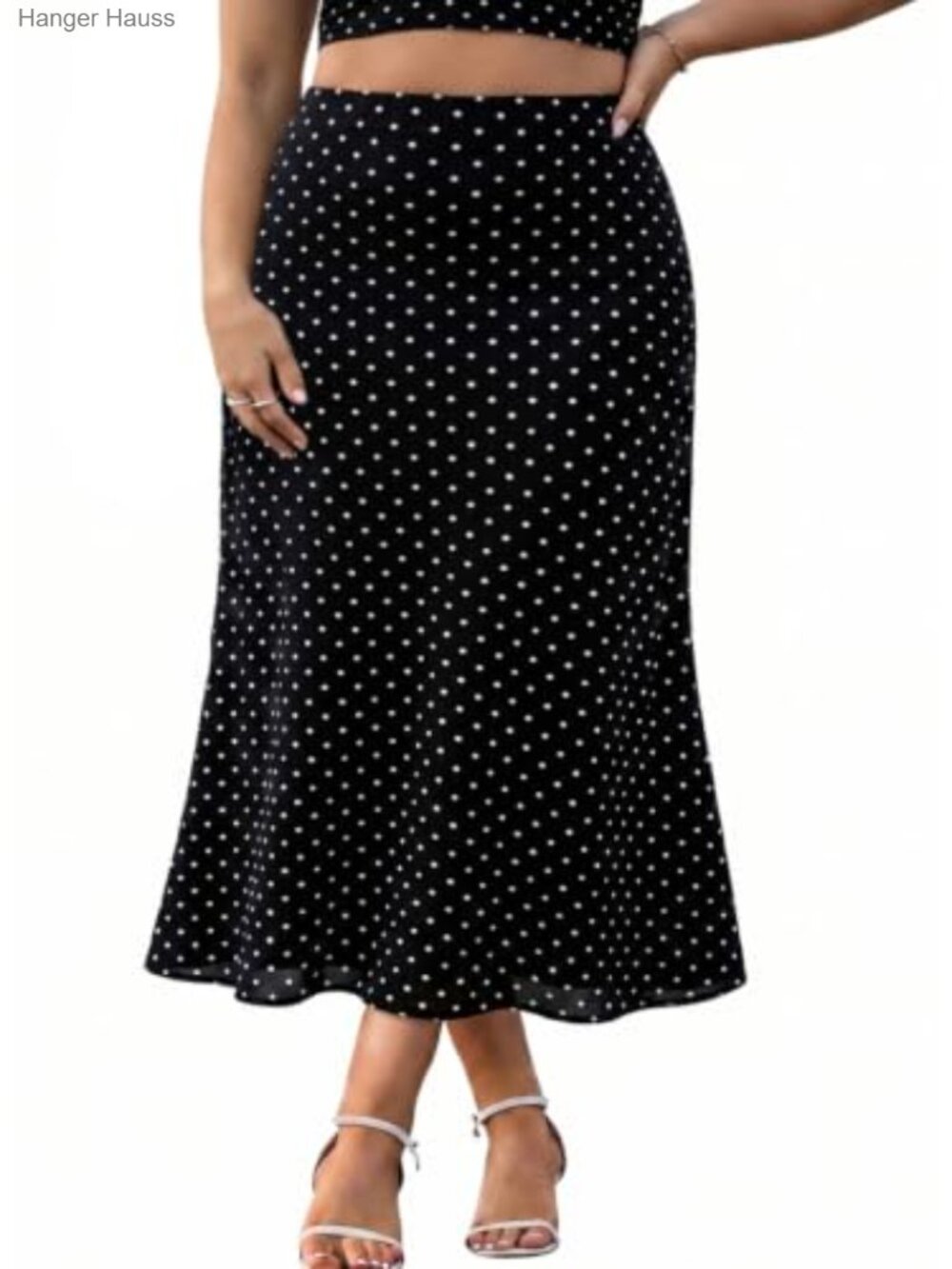 Plus Size Polka Dot Mesh Maxi Skirt High Waist A-Line